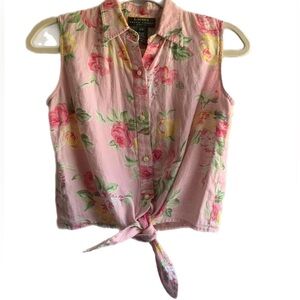 Ralph Lauren Pink Floral Sleeveless Vintage Blouse